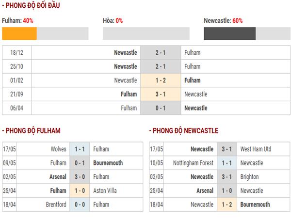 Lịch sử đối đầu Fulham vs Newcastle